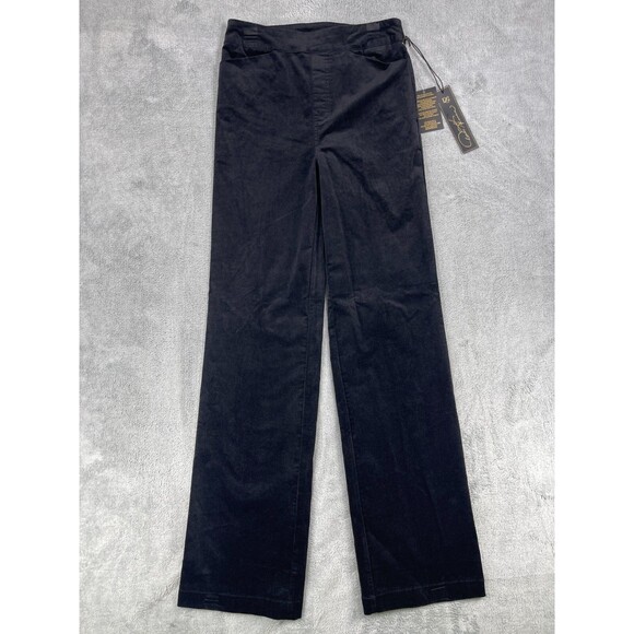 DG2 Diane Gilman Pants Womens 8T Black Velvet Straight Leg Flat Front Pockets - Picture 1 of 15